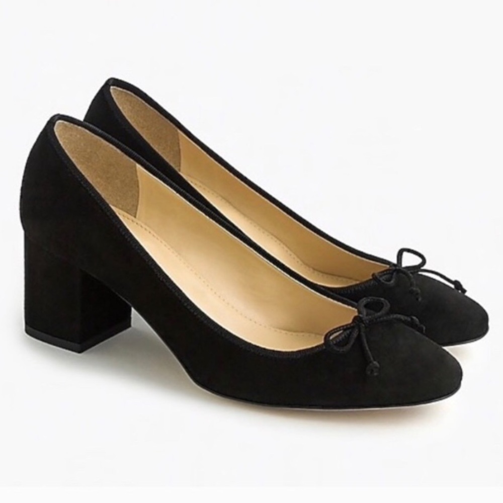 J.Crew Black Evie Ballet Suede Leather Block Heels shoes Size 7